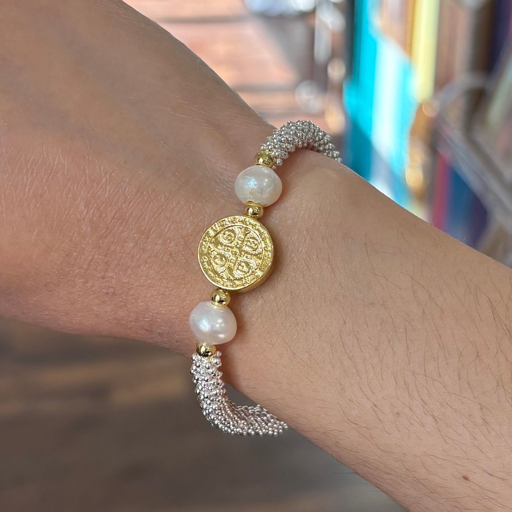 St Benedict FW Pearl Silver Plated Bracelet