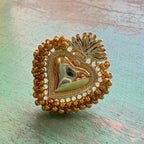 Beaded Sacred Heart Adjustable Ring – Gold & Silver Plated Faith Jewelry