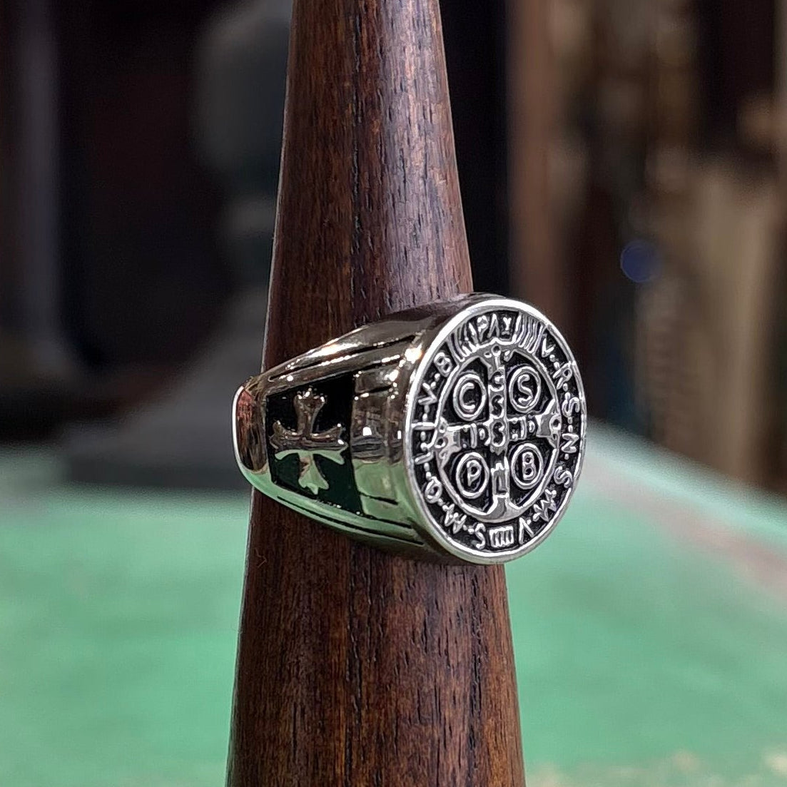 Stainless Steel St Benedict Cross Ring