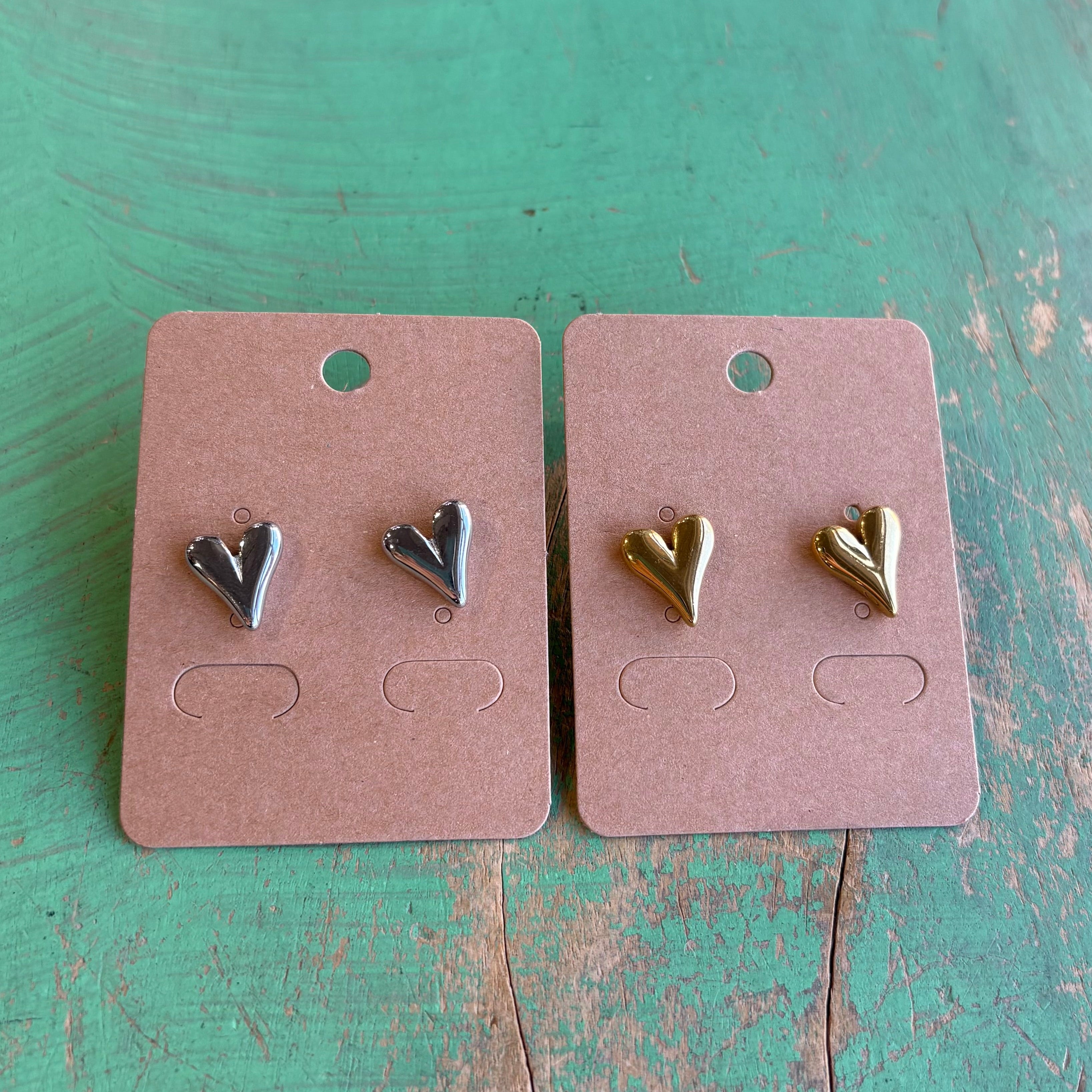Stainless Steel Puffy Heart Post Earrings