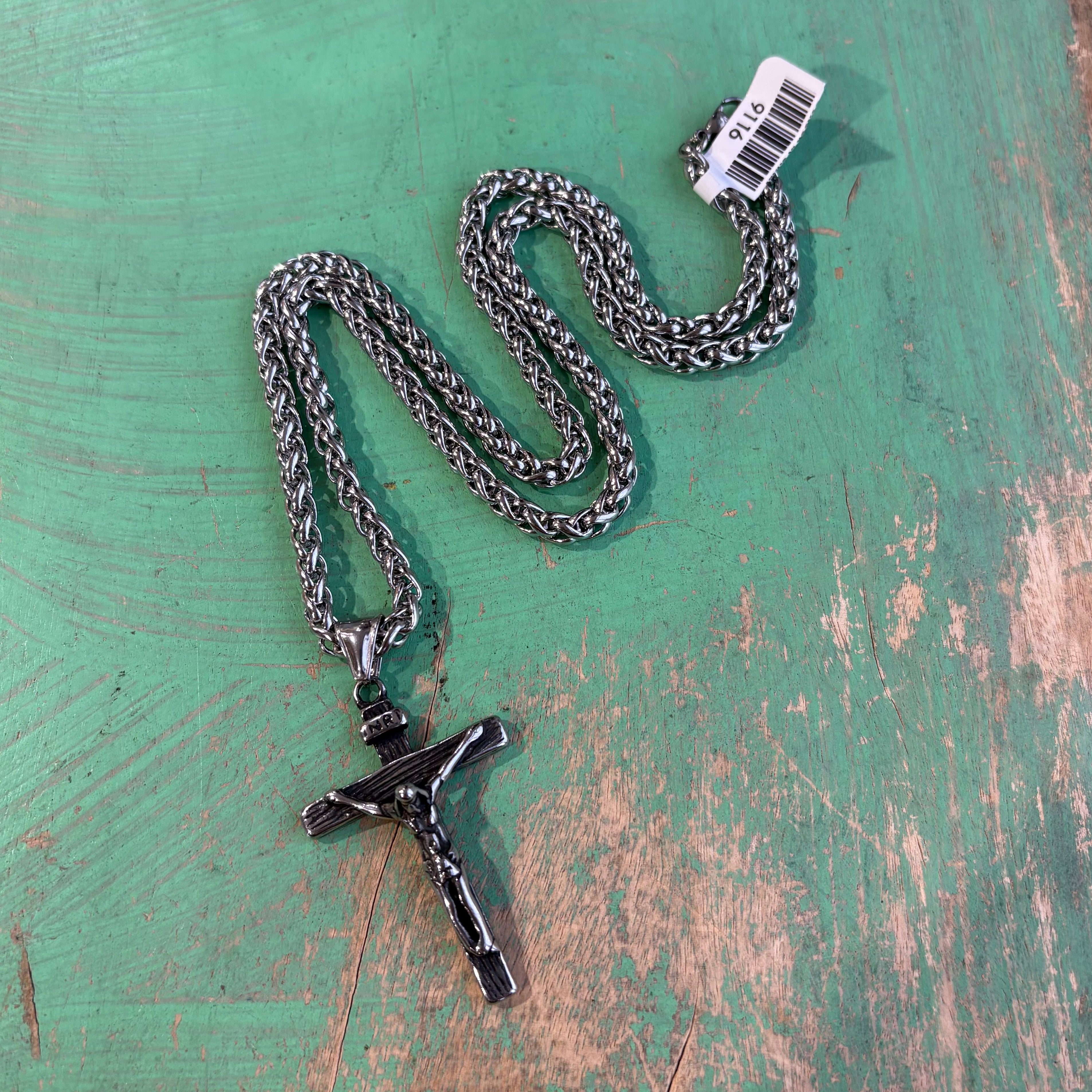 Silver Stainless Steel Crucifix Necklace