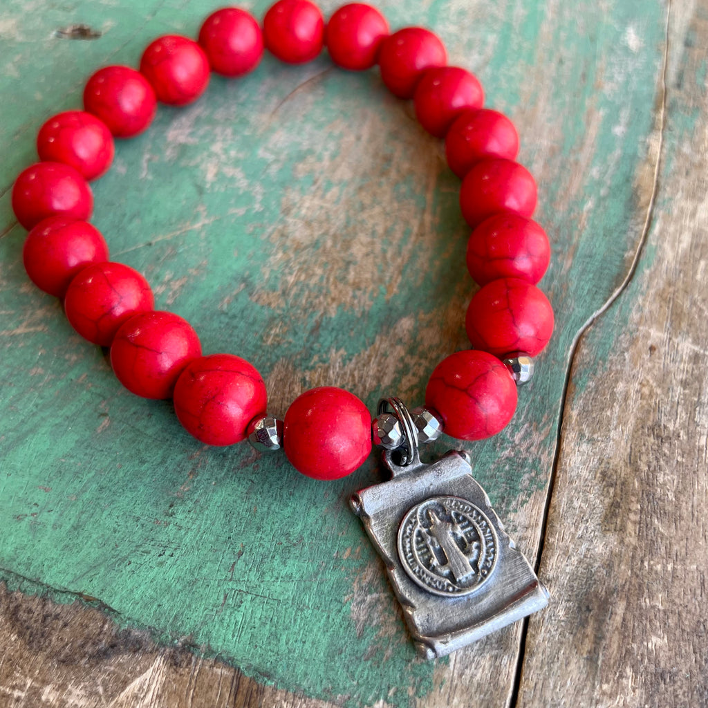 Red St Benedict Bracelet and Earrings