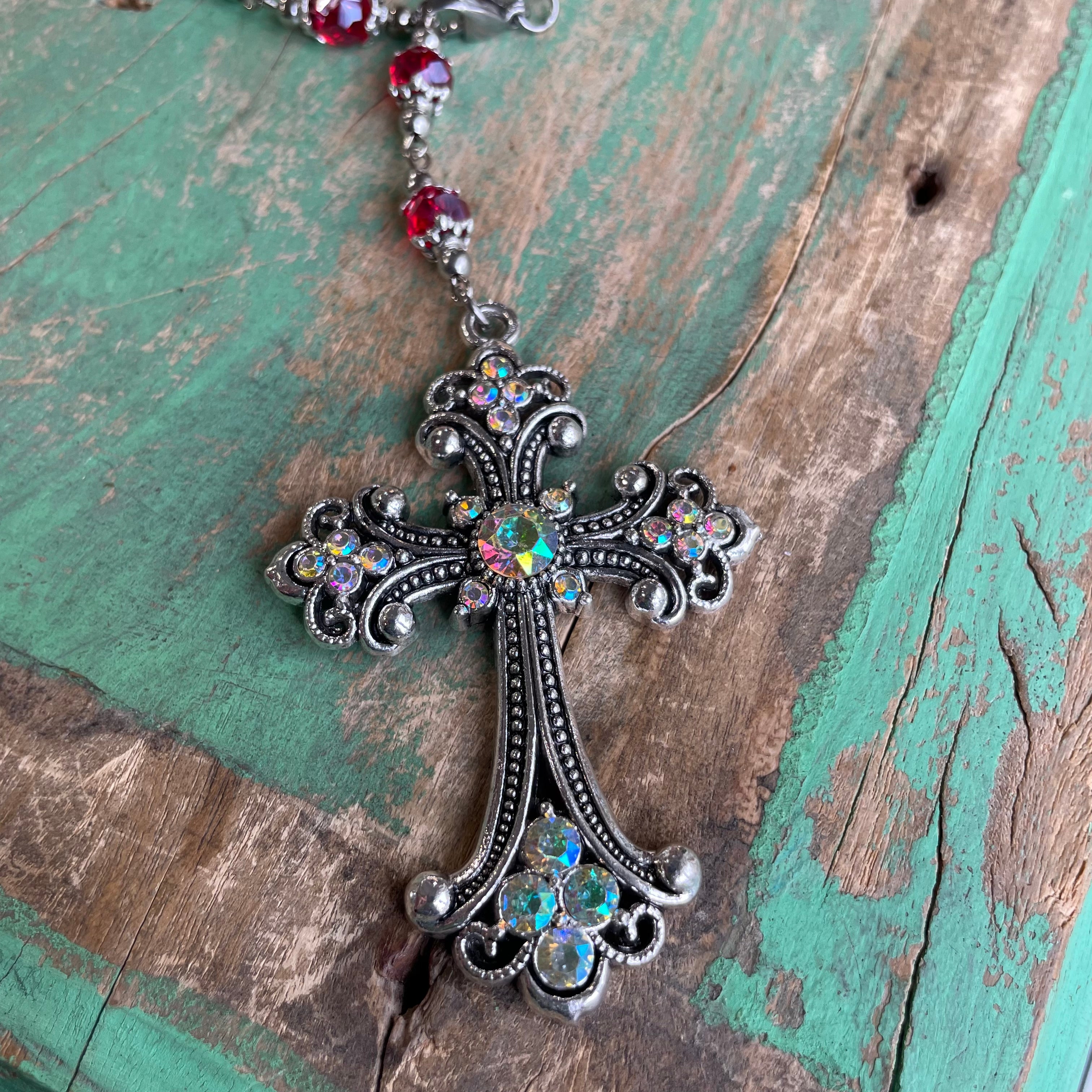 Red Crystal Cross Car Blessing