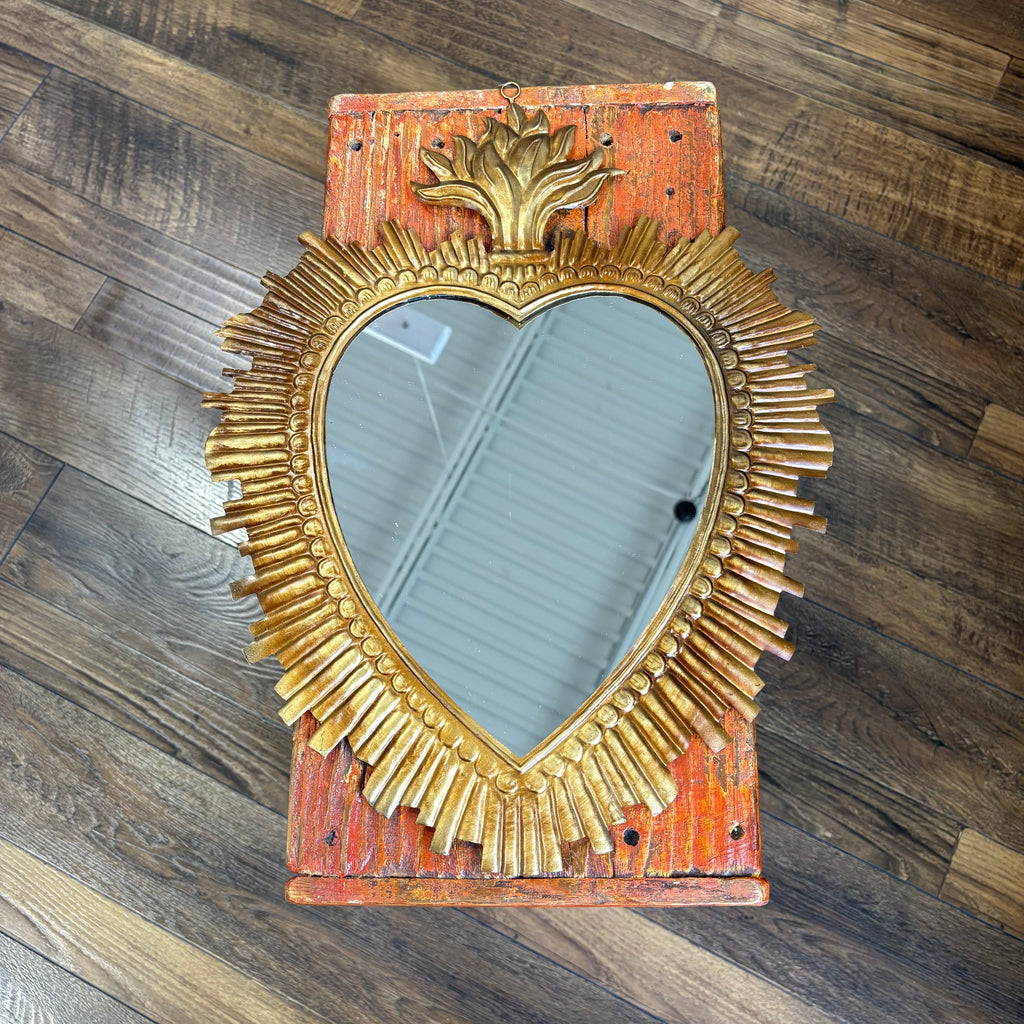 Tin Rounded Rays Sacred Heart Mirror