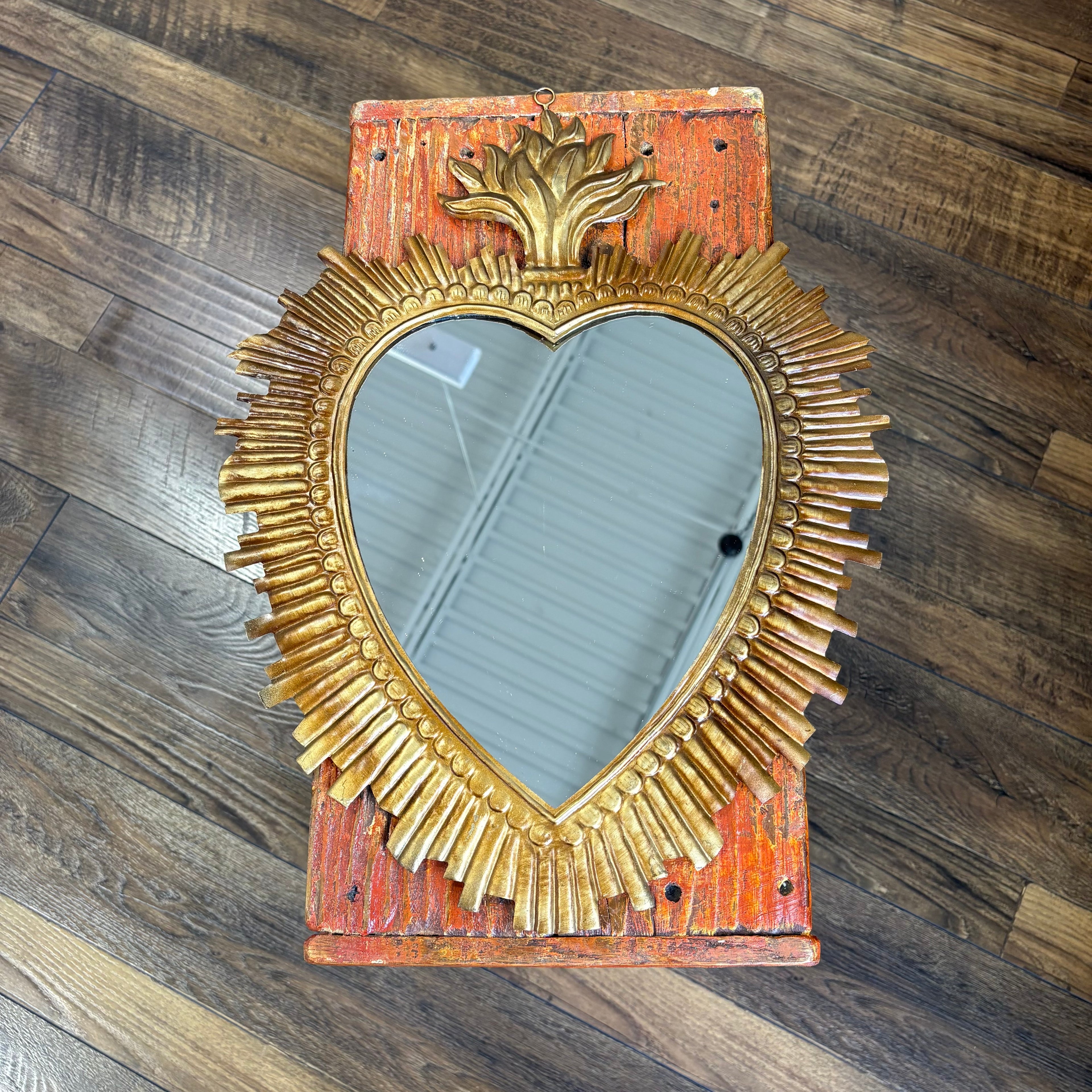 Tin Rounded Rays Sacred Heart Mirror