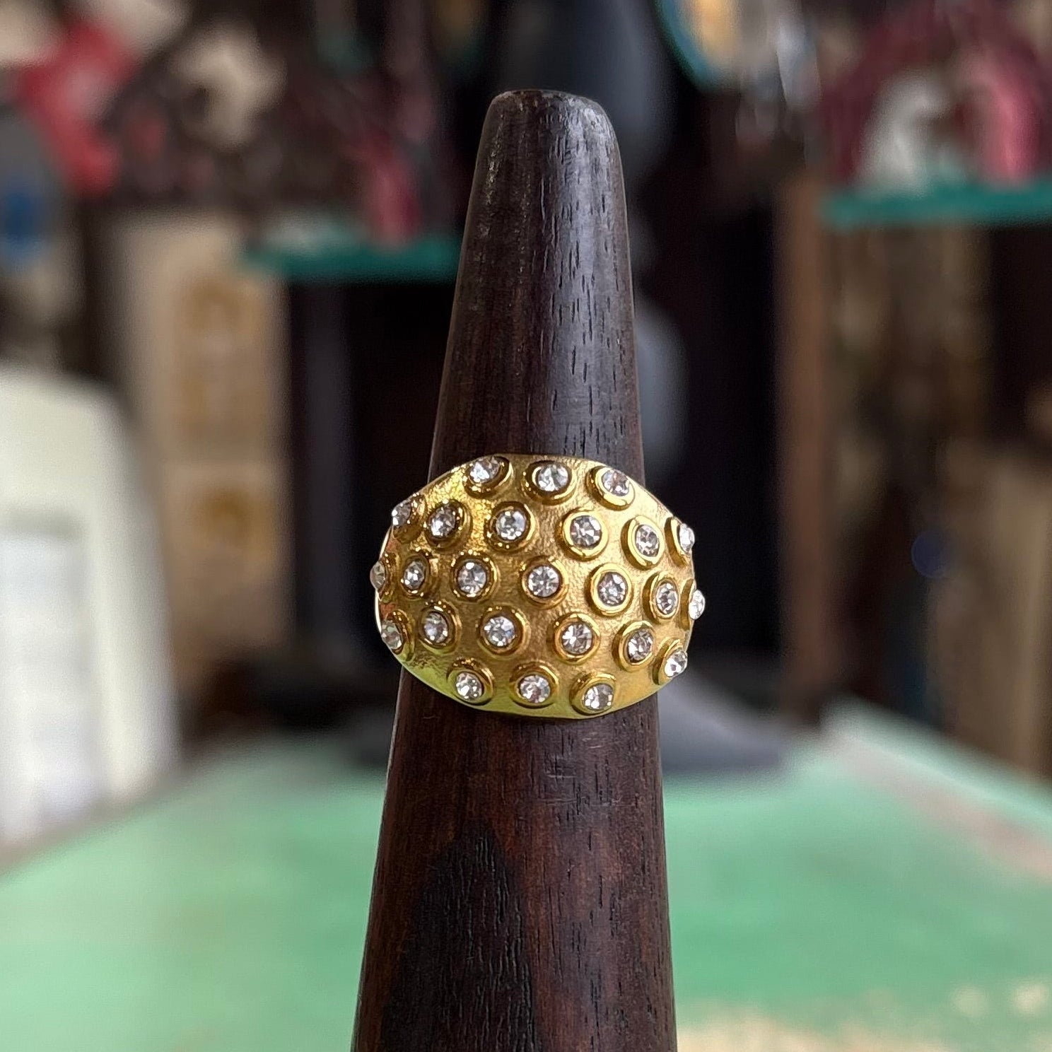 Bejeweled Stainless Steel Dome Rings