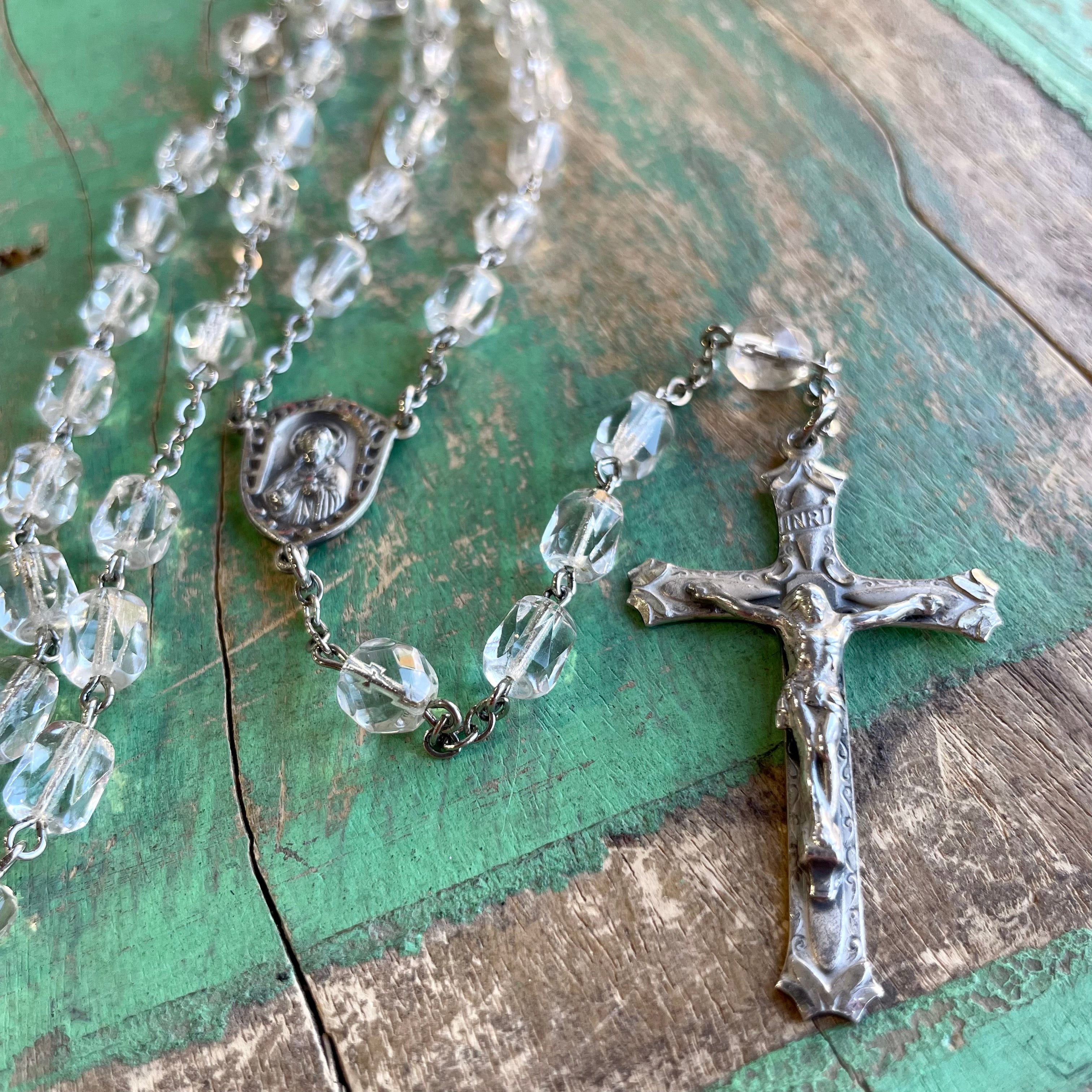 Vintage Sterling Silver Clear Rosary
