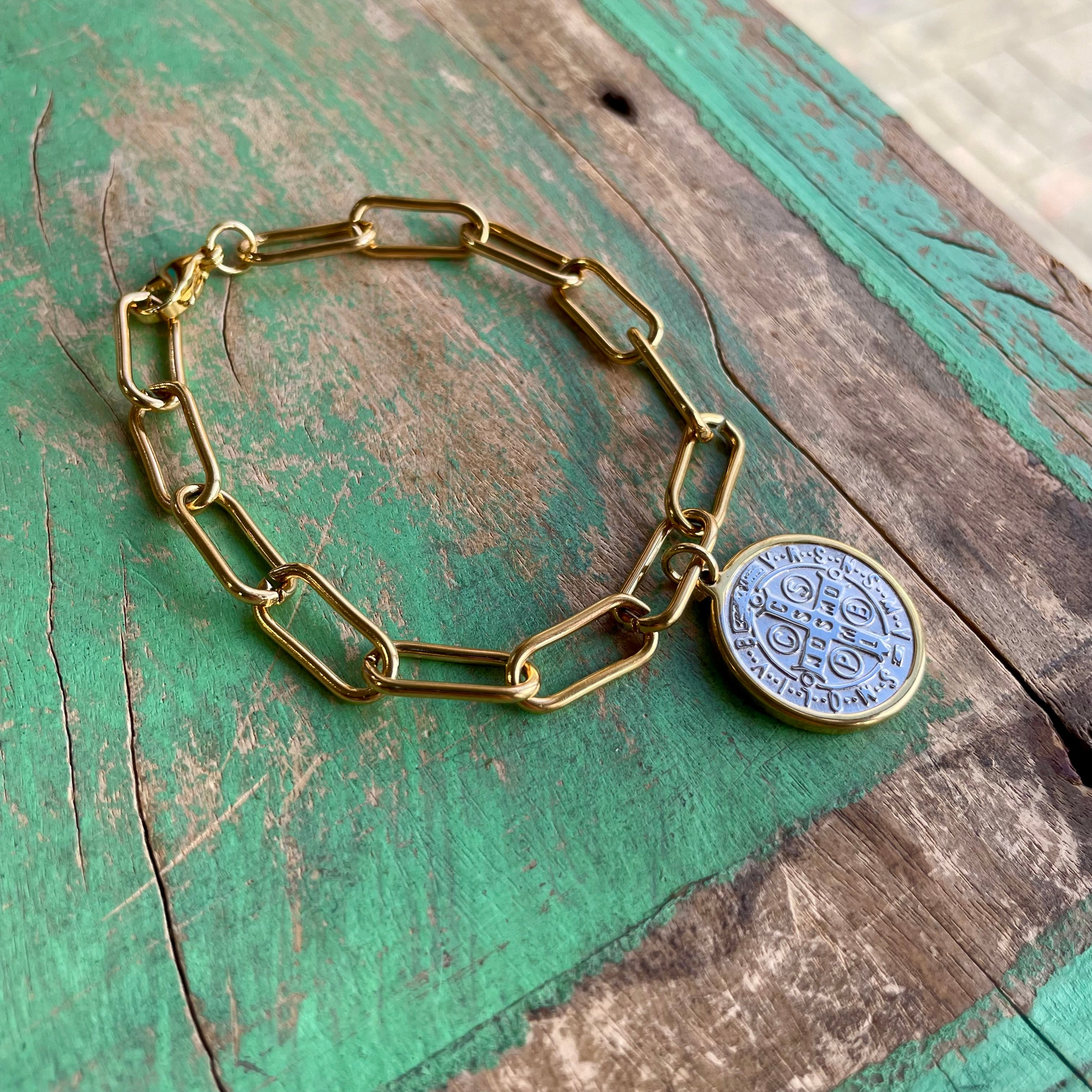 Two-Tone St Benedict Paperclip Necklace or Bracelet or Earrings