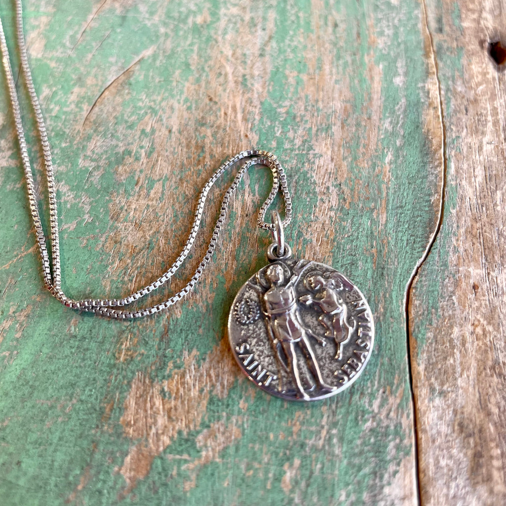 Sterling Silver St Sebastian Chain Necklace