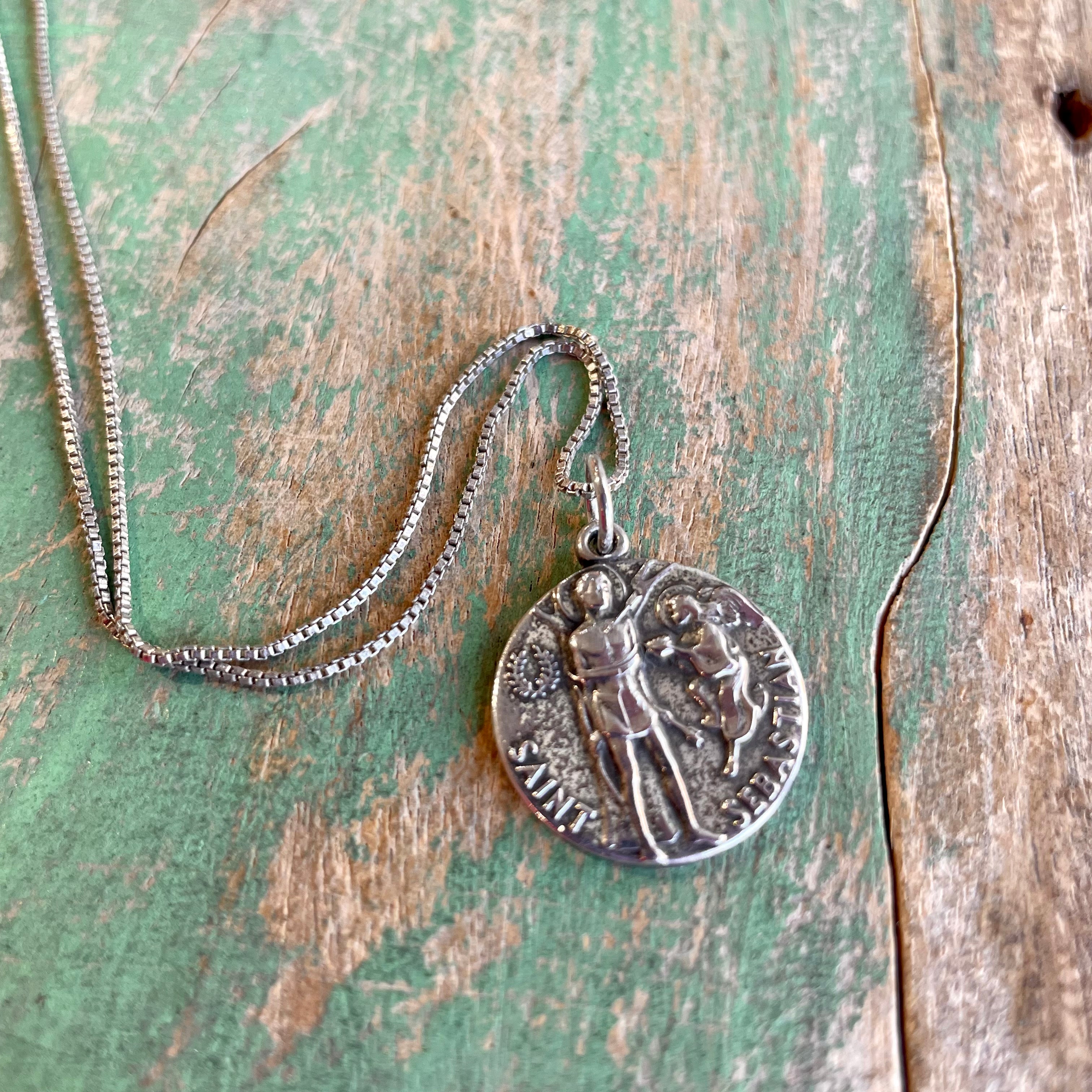 Sterling Silver St Sebastian Chain Necklace