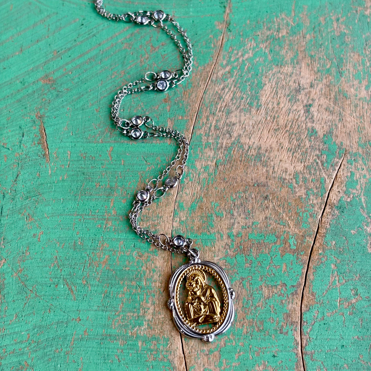 Platinum-Plated CZ Madonna & Child Necklace