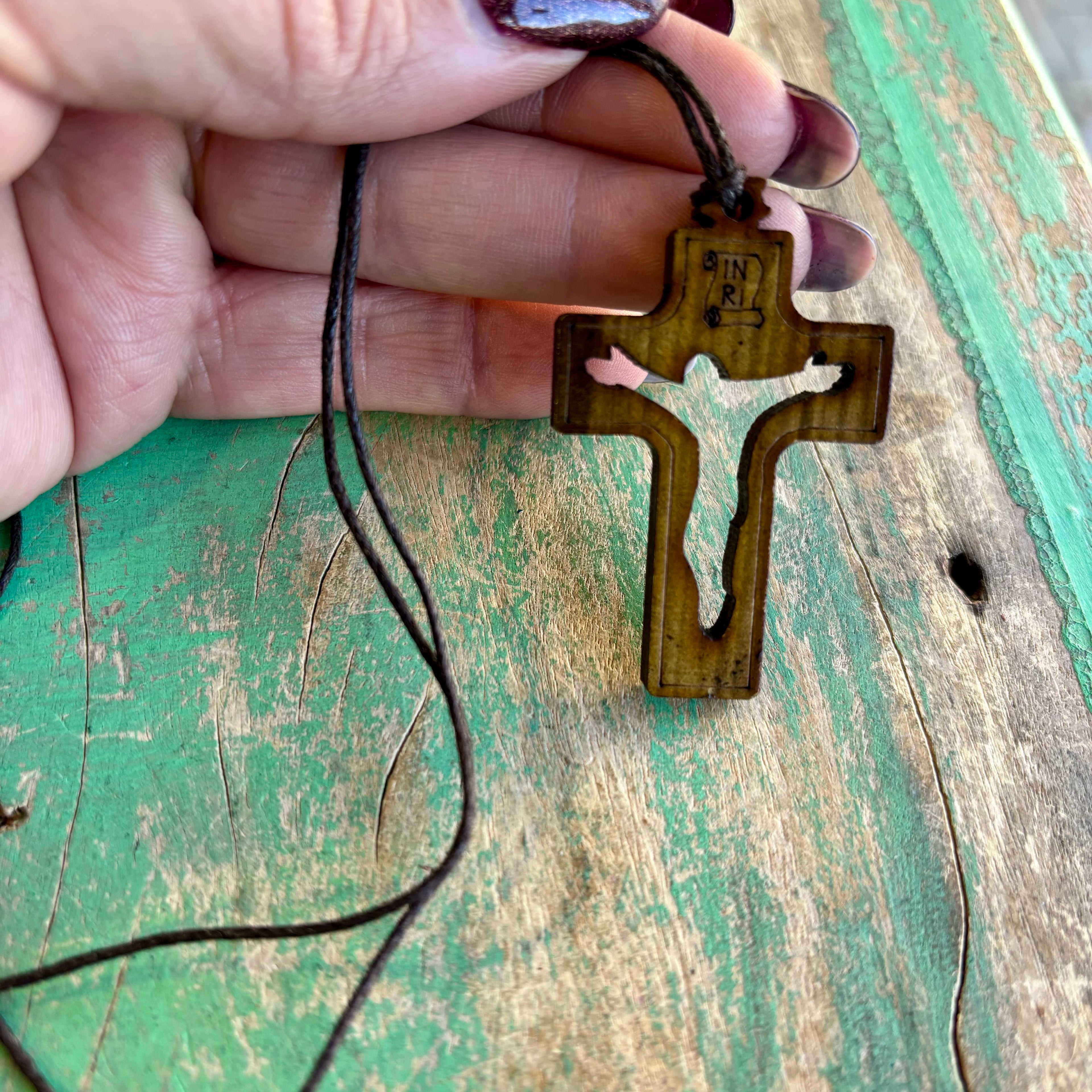 2" Cutout Jesus Wooden Crucifix on Cord