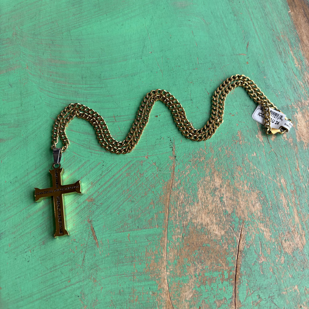 Iron Thick Gold Cross 24” Necklace