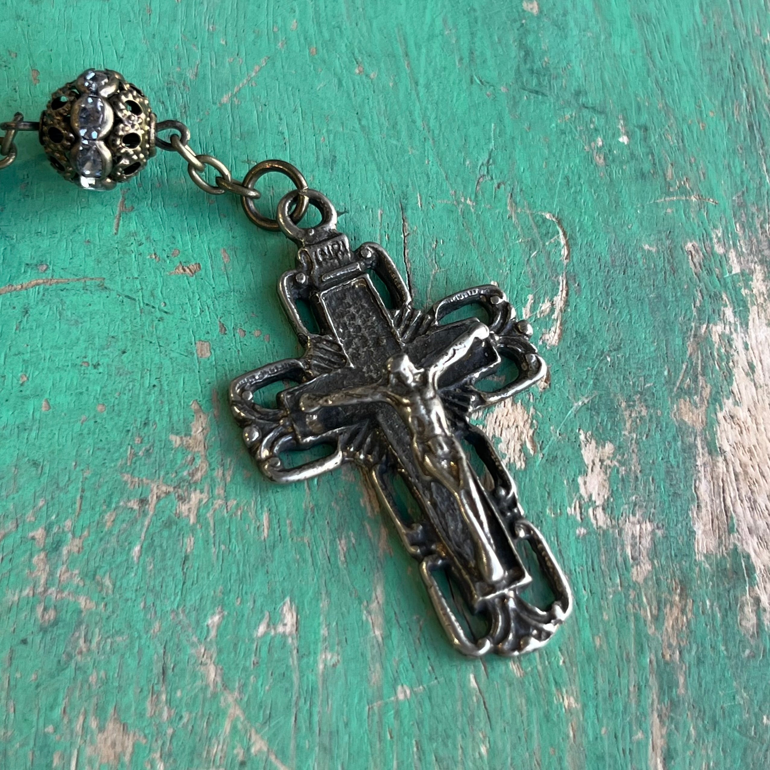 Agate Purple Bronze Madonna and Child Rosary