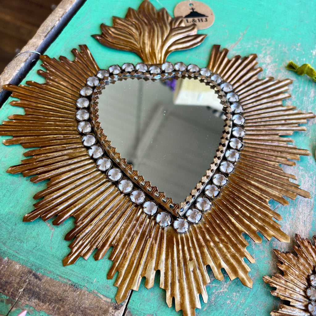 Jeweled Rays Gold Sacred Heart Mirror