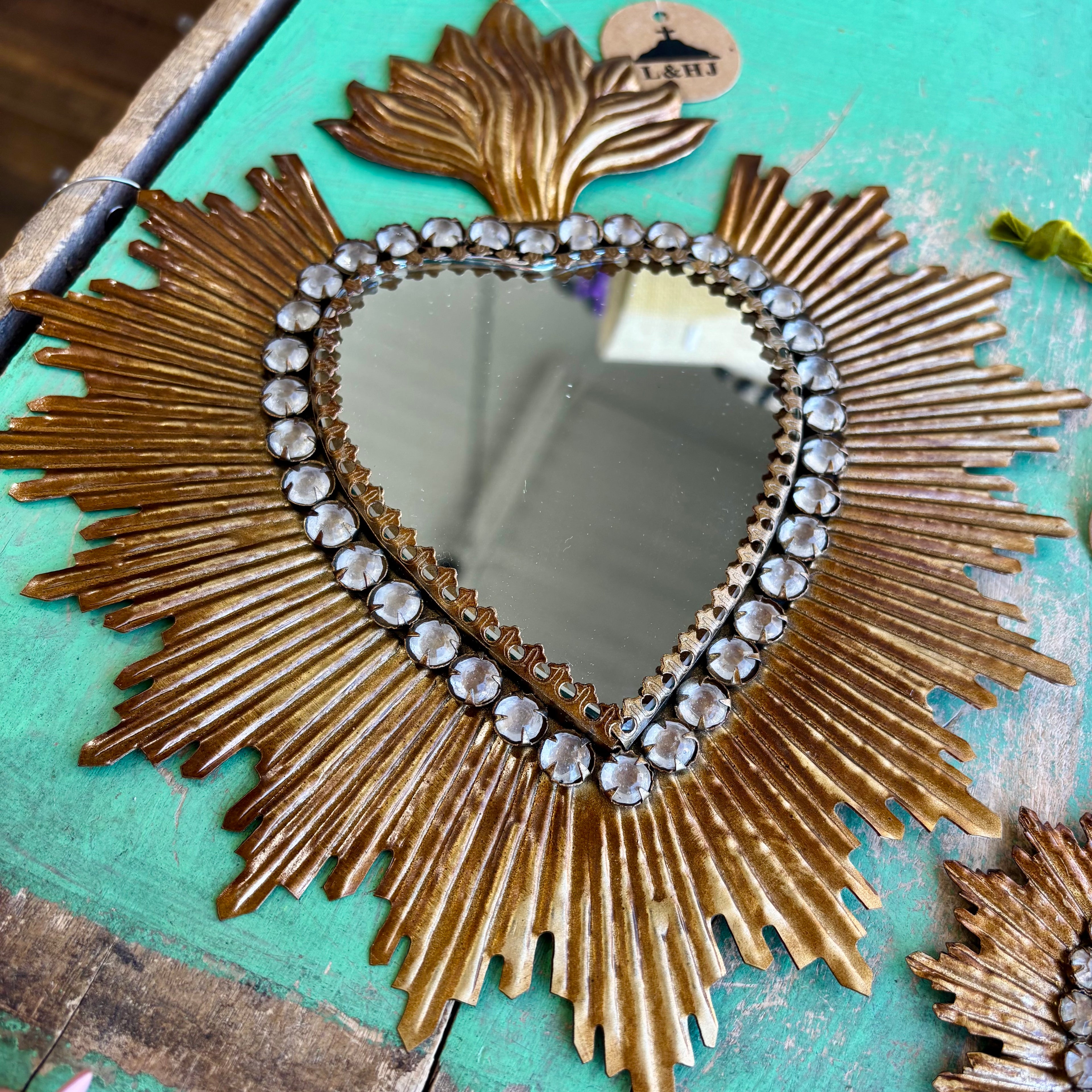 Jeweled Rays Gold Sacred Heart Mirror