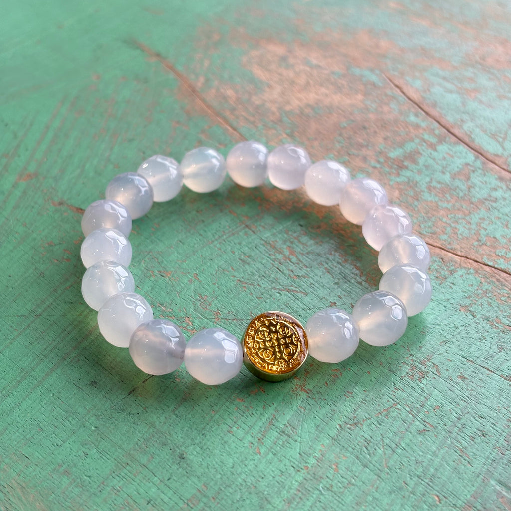 Joyful White Agate St Benedict Bracelet