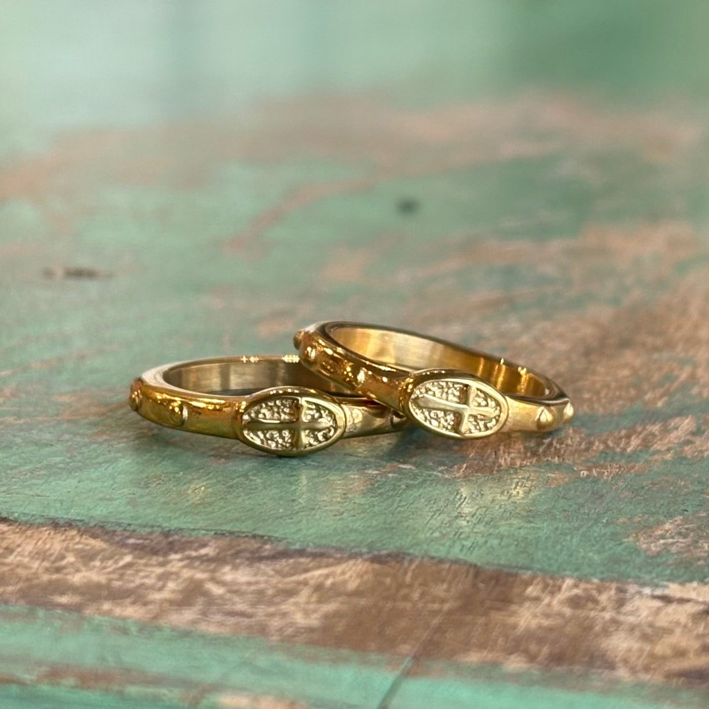 Stainless Steel Rosary Ring - Gold