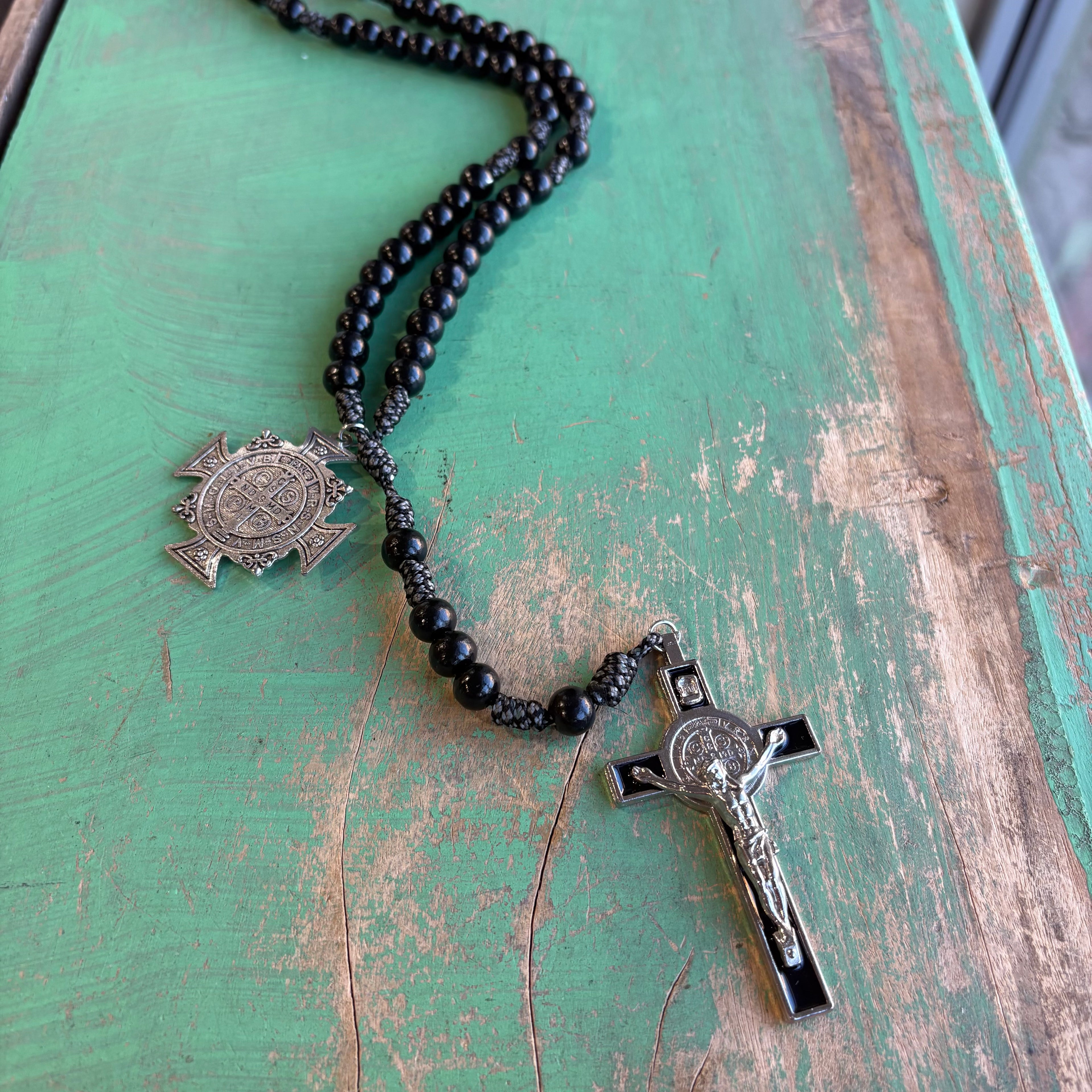 St. Benedict Black Paracord Rosary