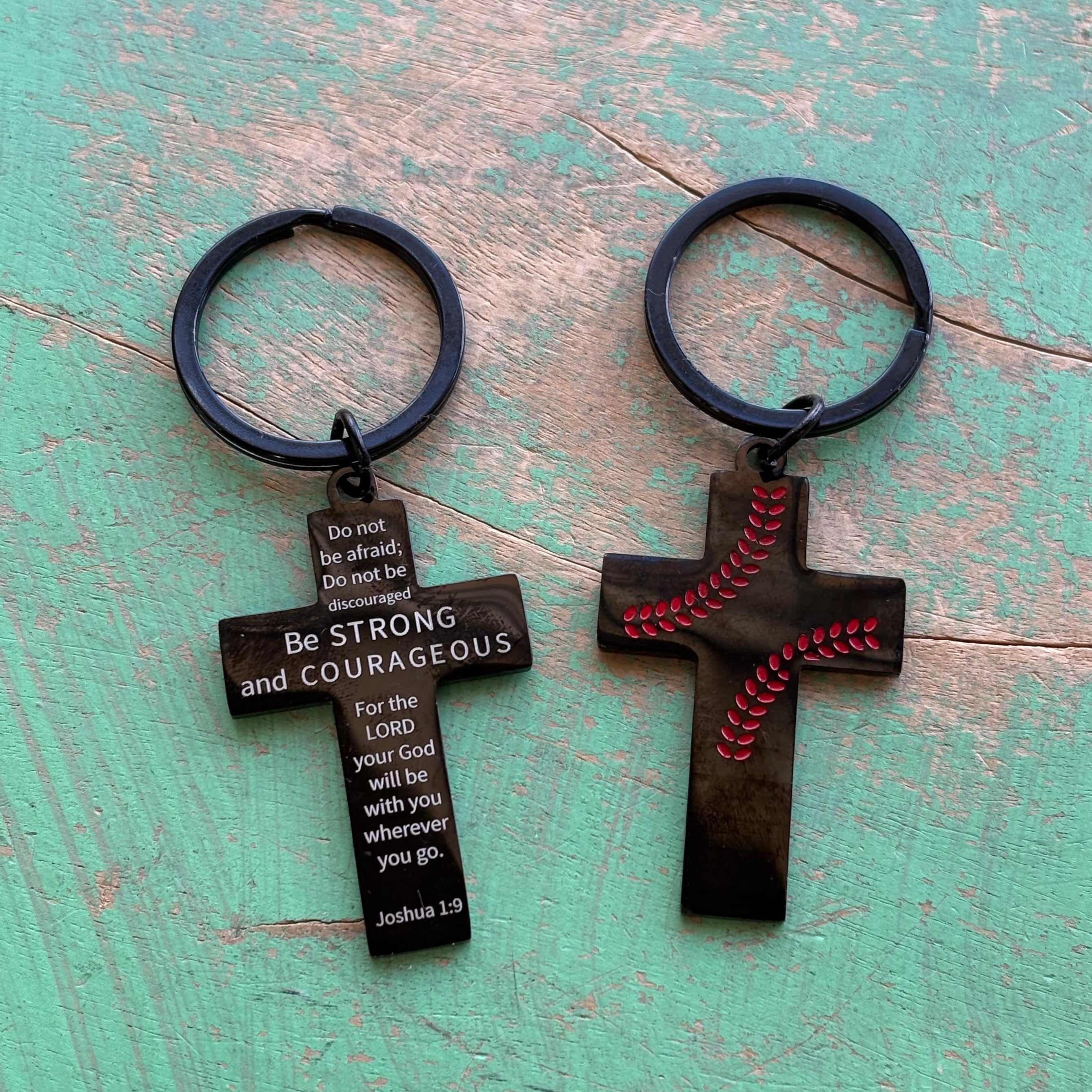 Black Stainless Steel Courageous Cross Keychain