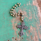 Victorian Inspired Jeweled Cross Glass Pearl Car Blessing
