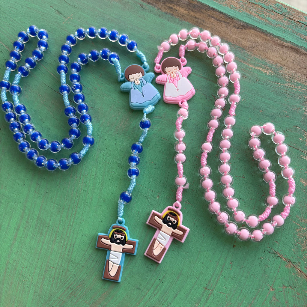 Children’s Angel Rosary with Silicone Crucifix – Pink or Blue