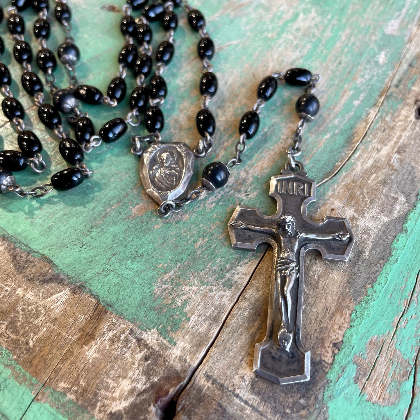 Vintage Sterling Silver Black Rosary
