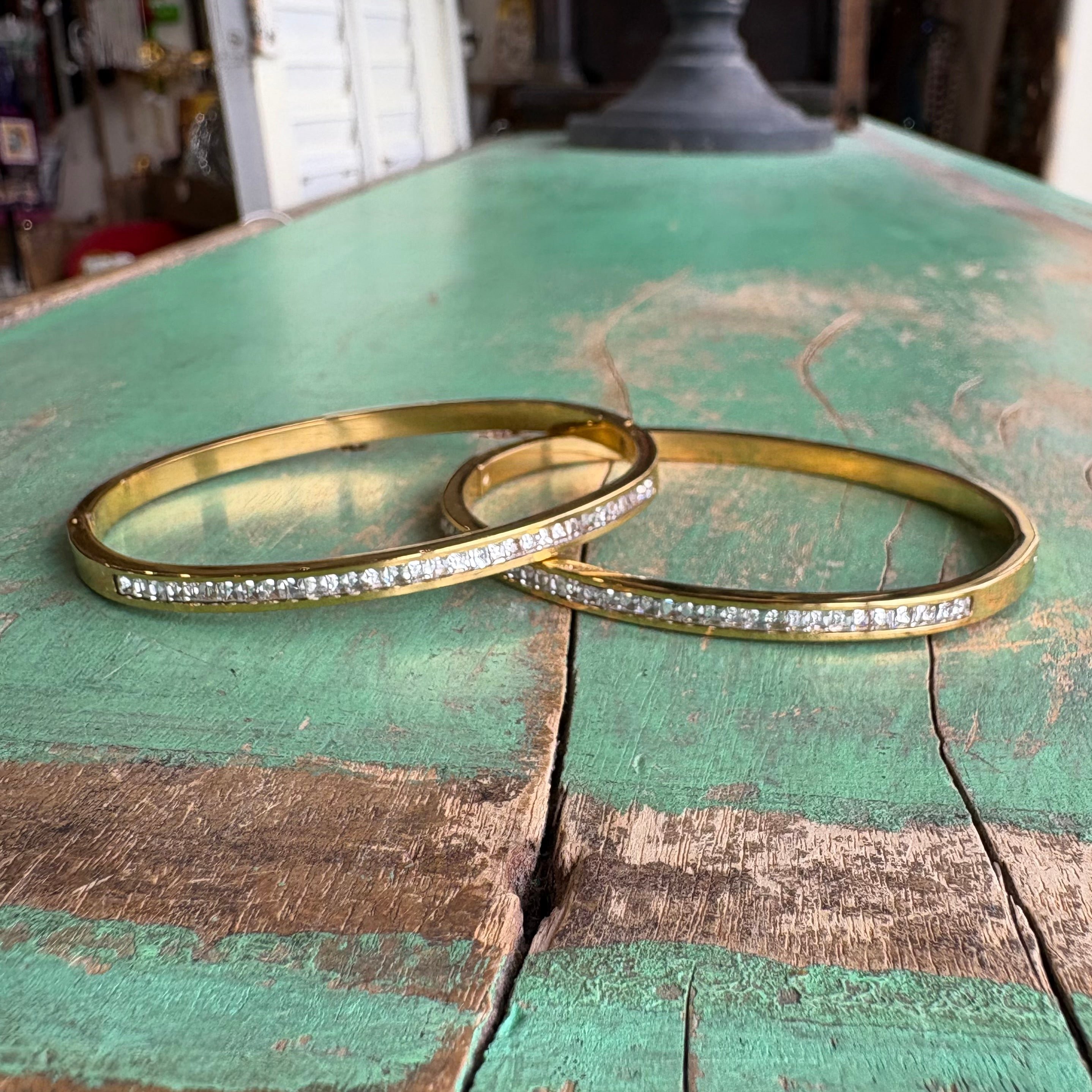 Gold Stainless Steel and Cubic Zirconia Bangle