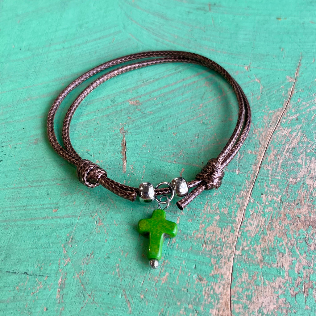 Brown Cord Cross Adjustable Bracelet