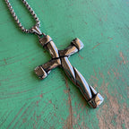 Stainless Steel Woven Cross Necklace – 2.5” Textured Cross on 24” Chain