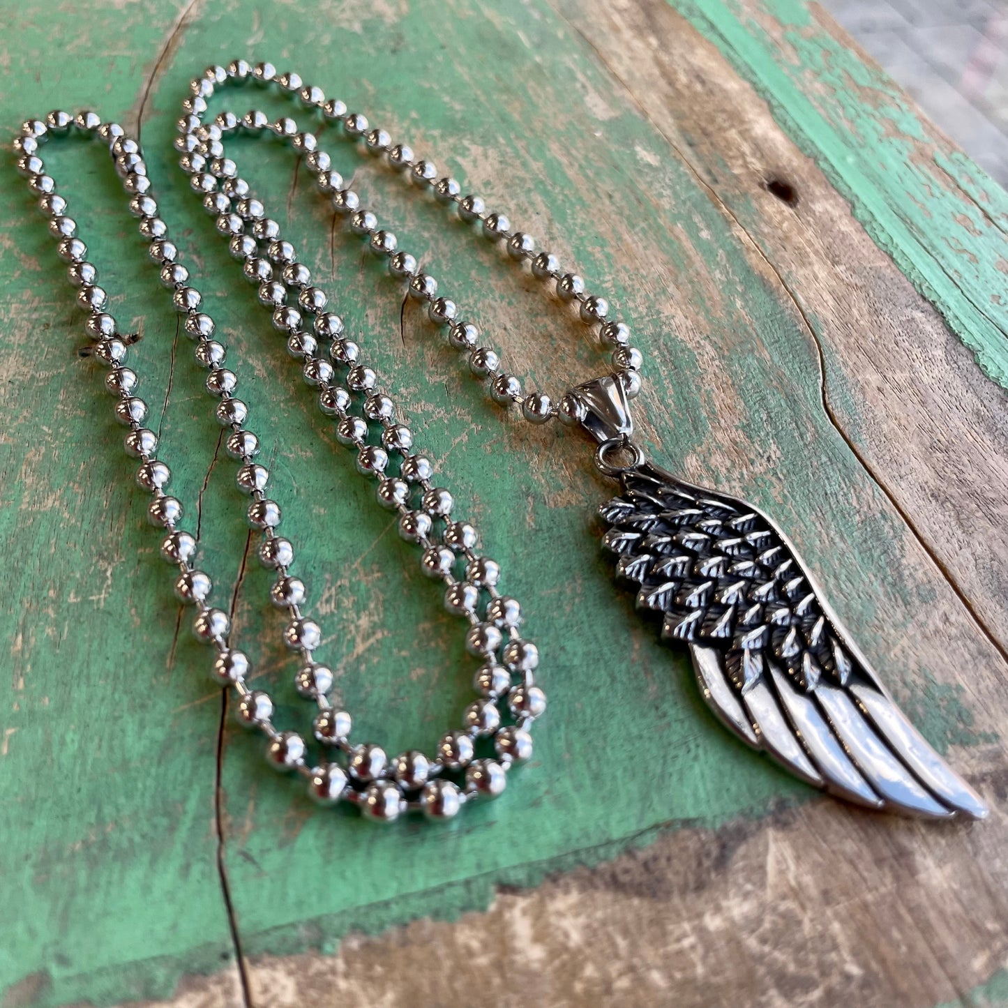 Stainless Steel Angel Wing Ball Chain Necklace