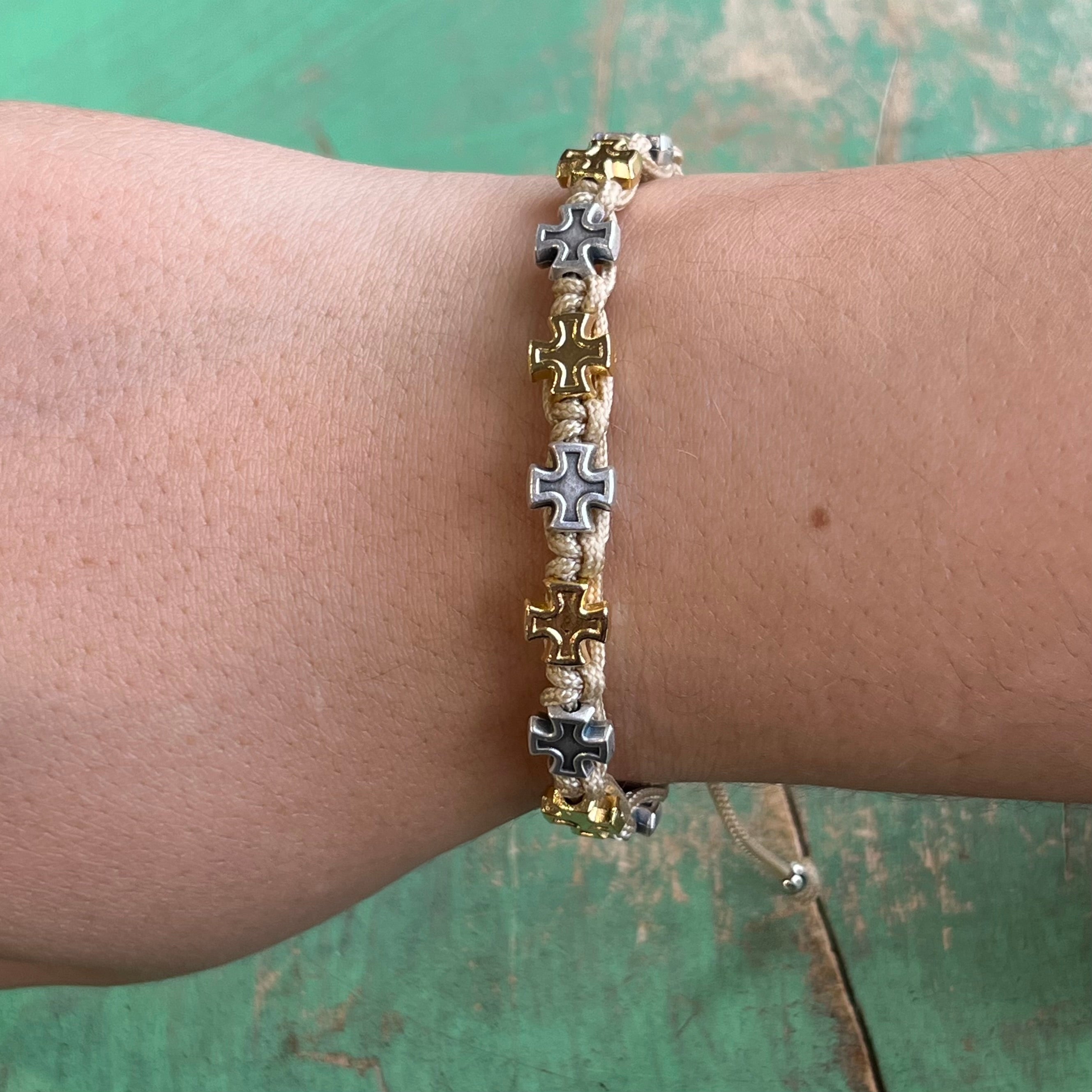 Two Toned Cross Protection Bracelet