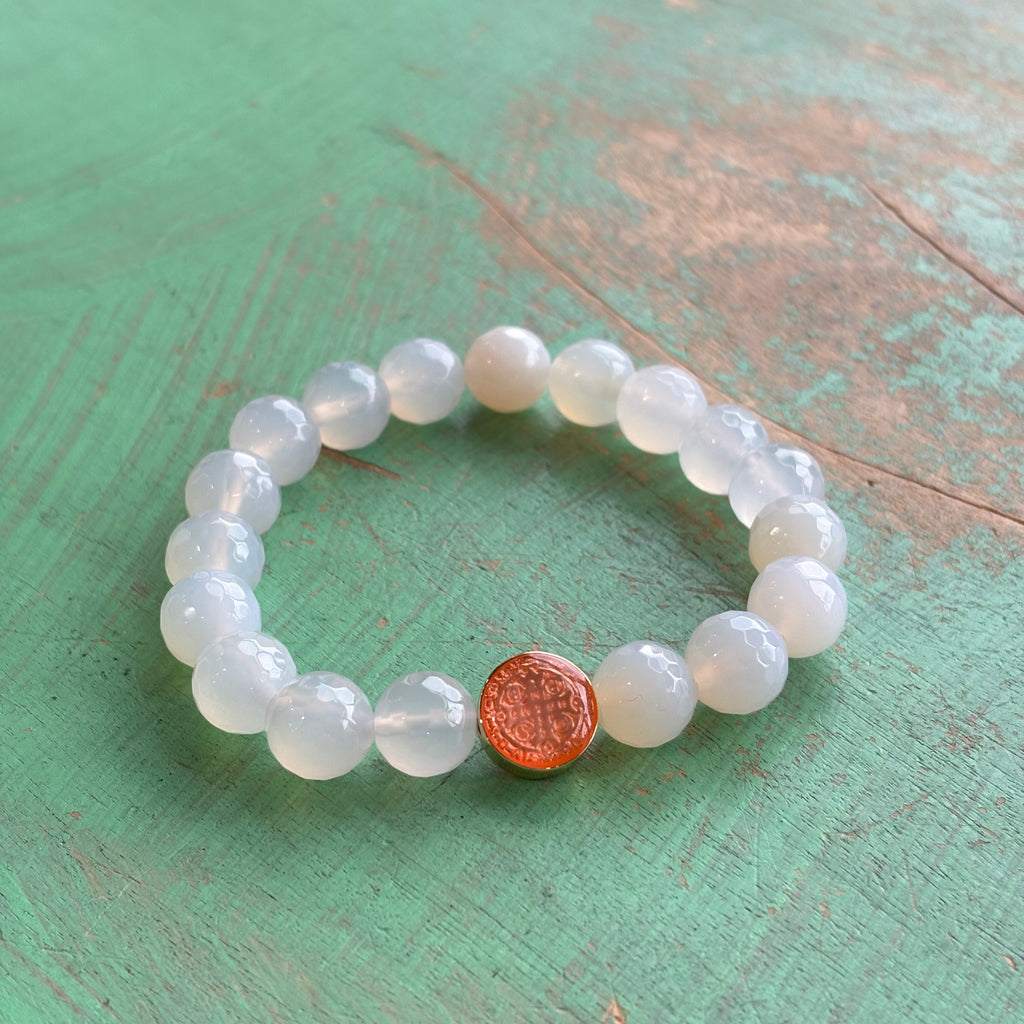 Joyful White Agate St Benedict Bracelet