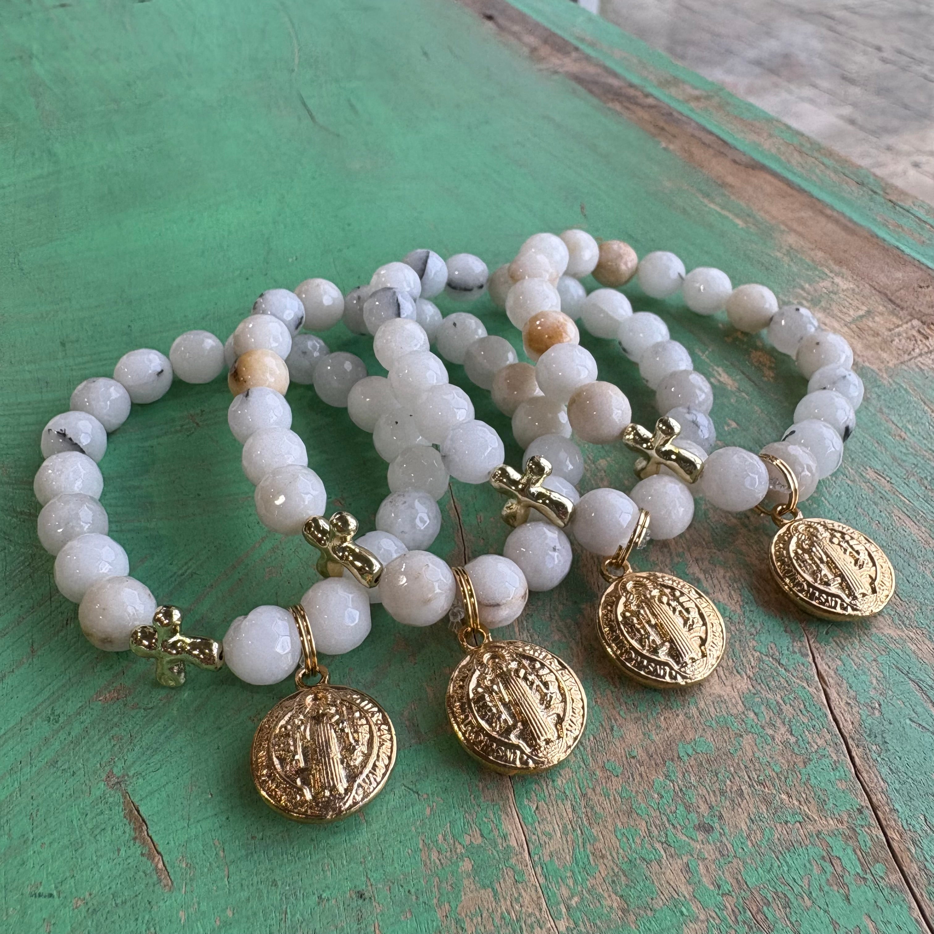 Milky Agate St Benedict Bubble Bracelet