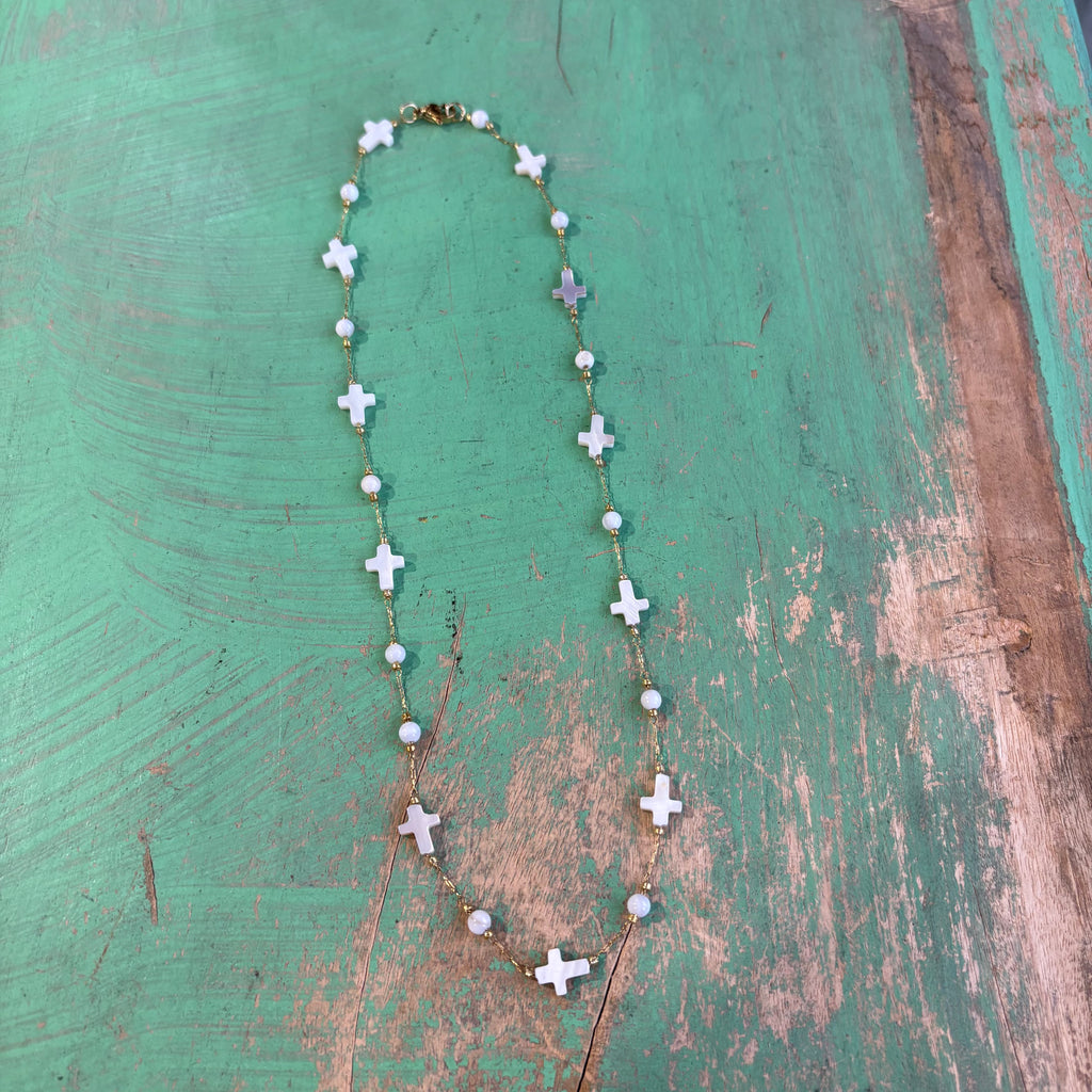 Mini Shell Cross Necklace or Earrings