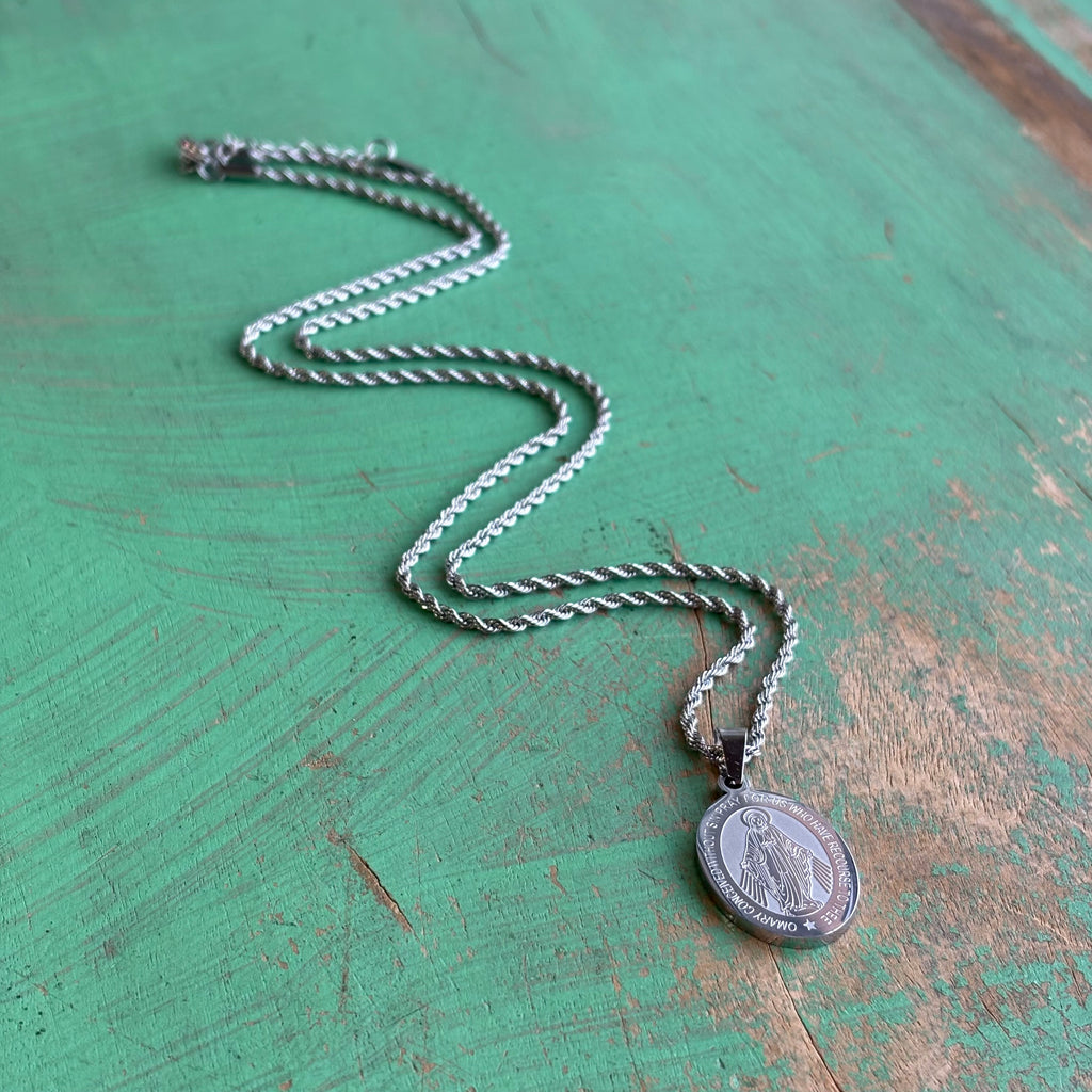 Stainless Steel Miraculous Medal Rope Chain Necklace