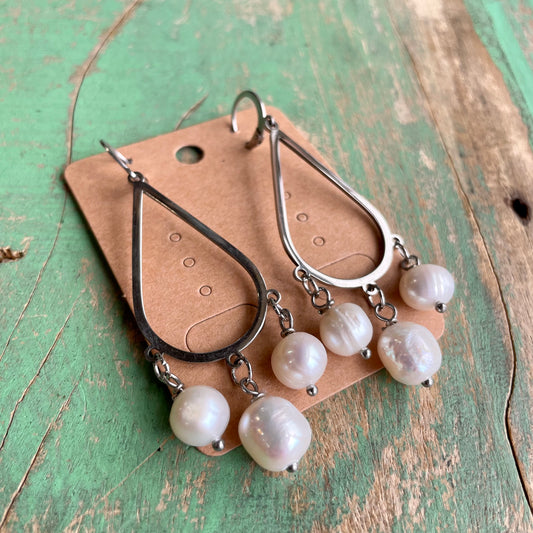 Teardrop Trinity Pearl Earrings