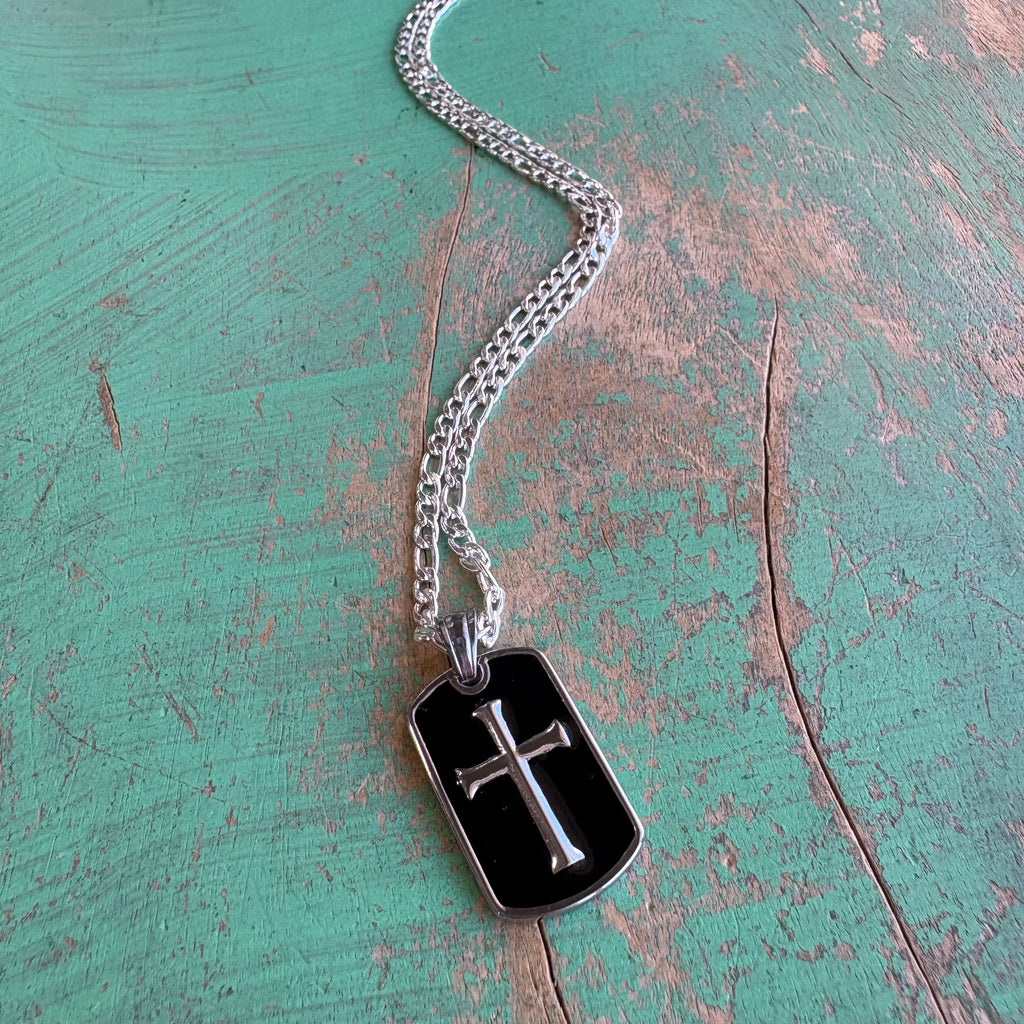 Bold Faith Black Enamel Cross Necklace