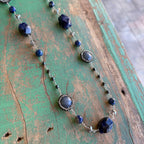 Long Blue Sodalite, Crystal and Stone Pave Necklace