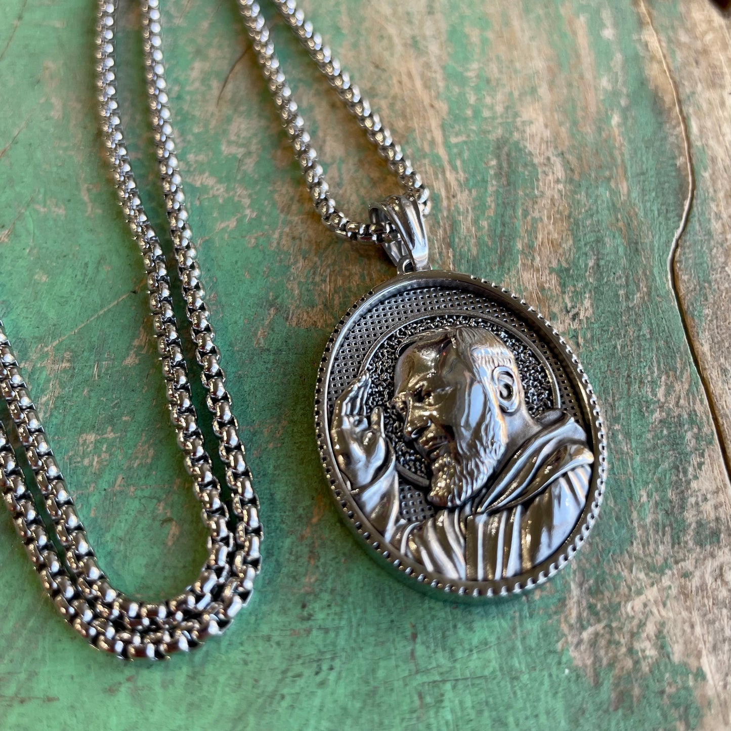 Stainless Steel Padre Pio Chain Necklace