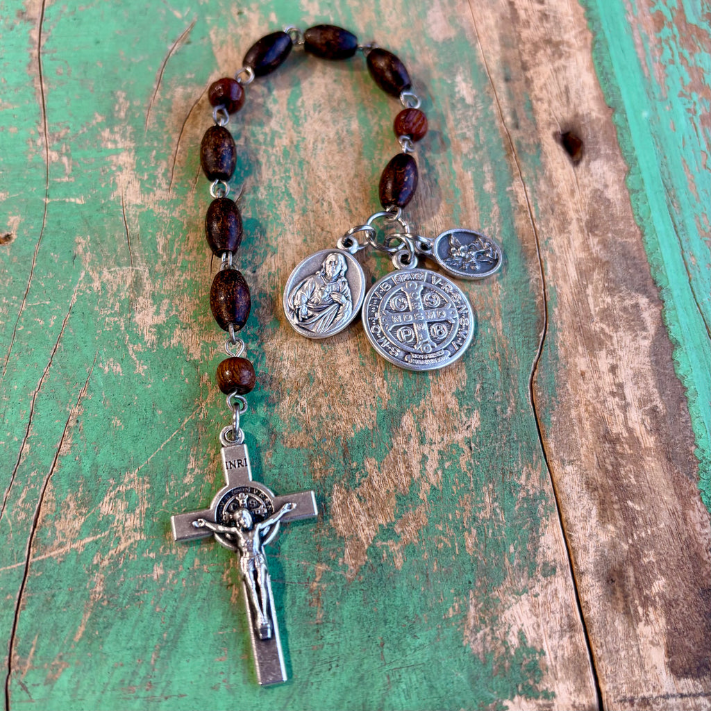 Wood Linked Decade Rosary with 3 Medals