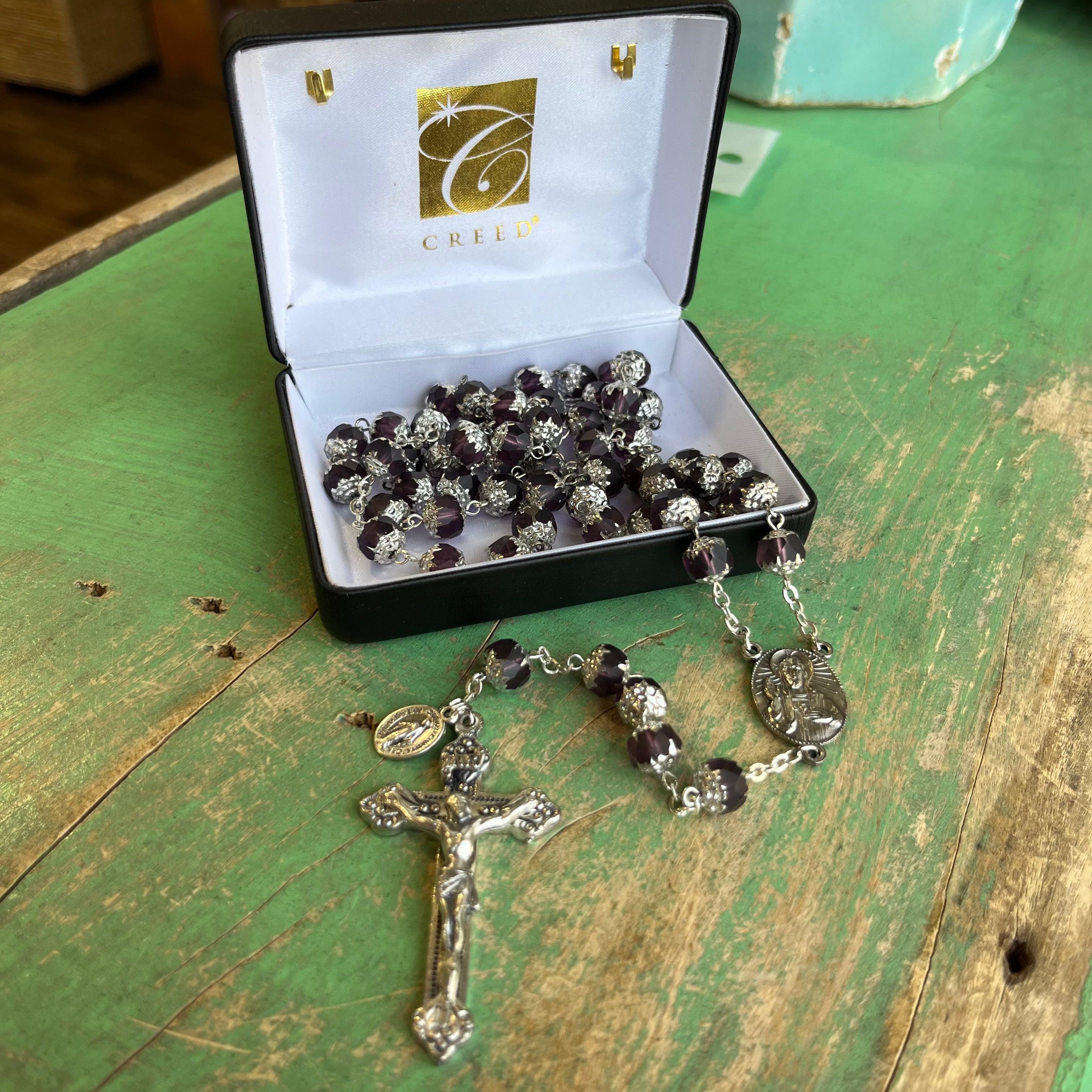 Amethyst Glass Bead Scapular Rosary