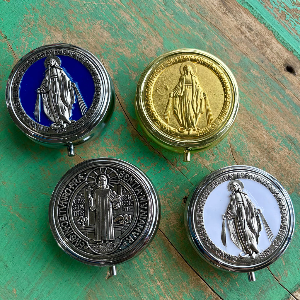 Metal Pyx Box - 2" With Sacred Images