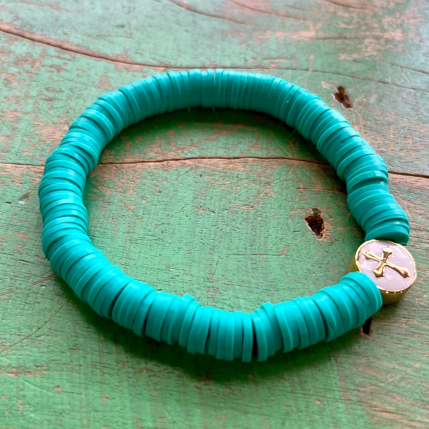 Turquoise Heishi Bead Cross Bracelet