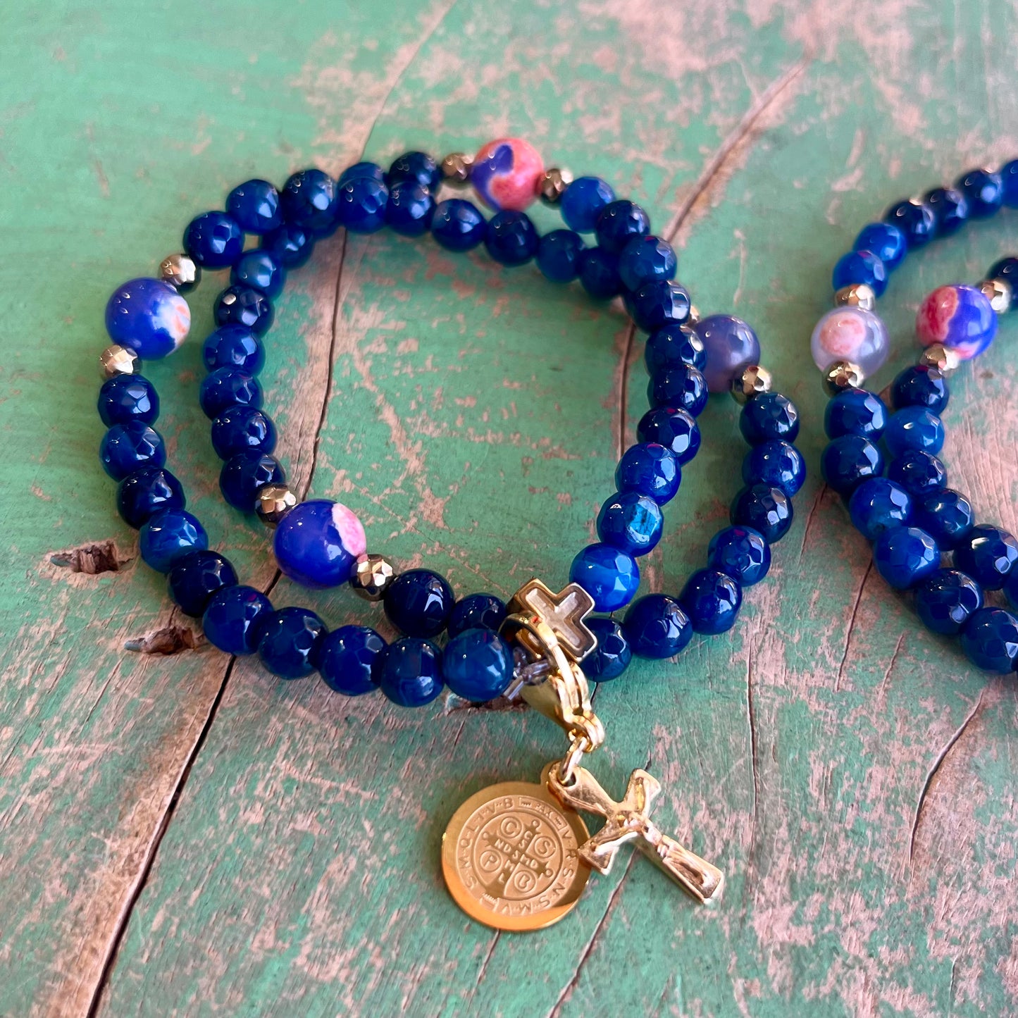 Rosary Wrap Bracelet with Gold Accents