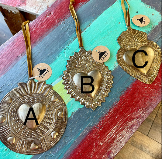 Bronze Sacred Heart Tin Ornaments
