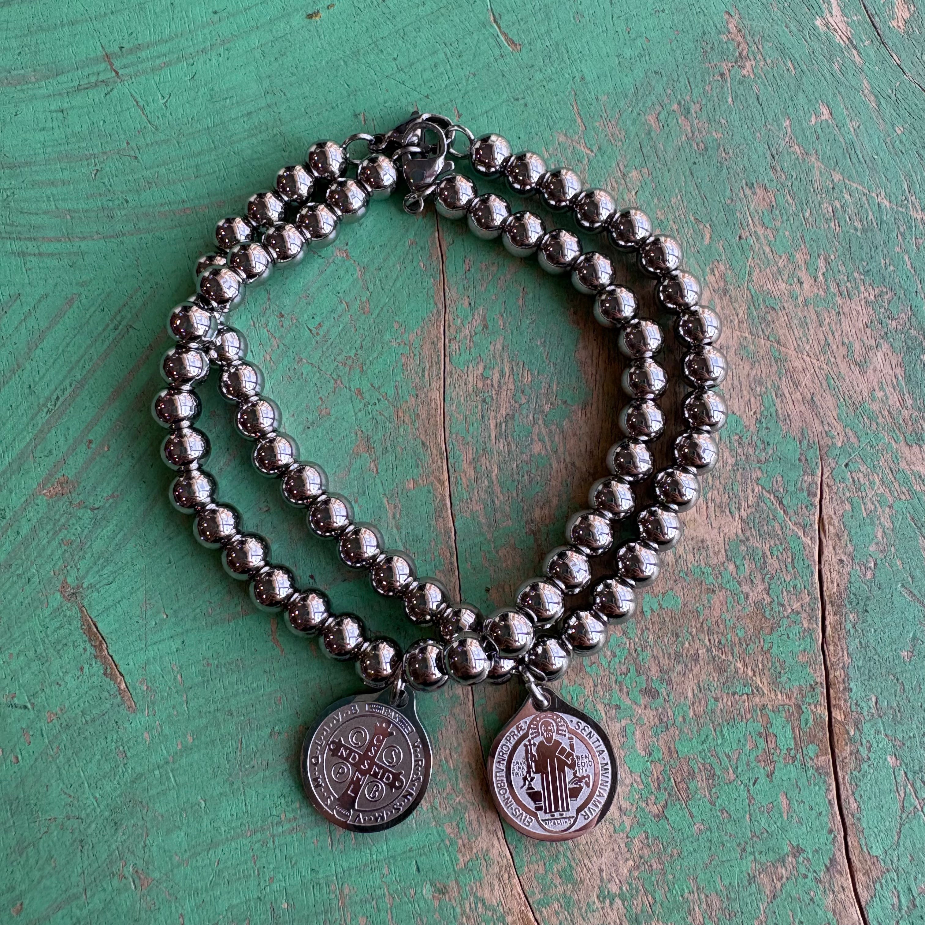 Beaded Stainless Steel St Benedict Bracelet
