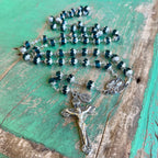 Teal Glass Bead Scapular Rosary
