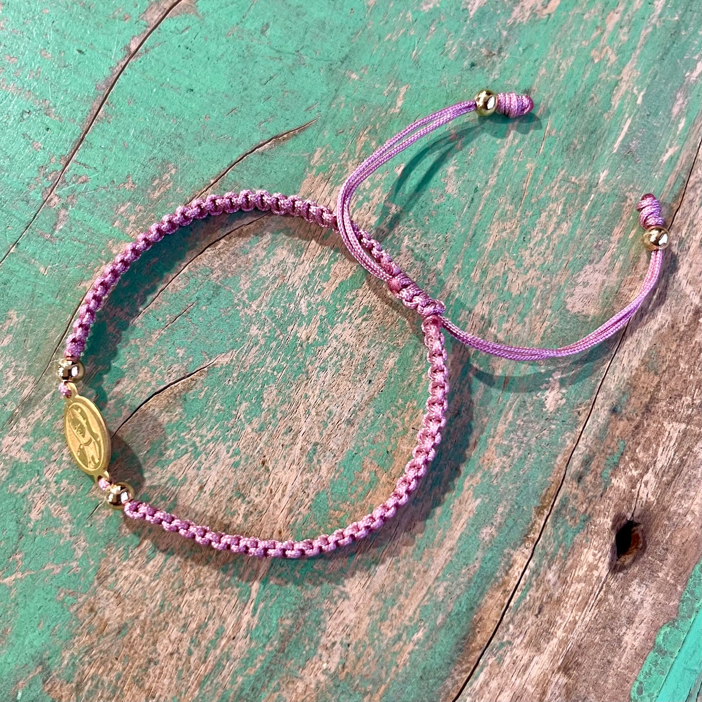 Mauve Our Lady Braided Adjustable Bracelet