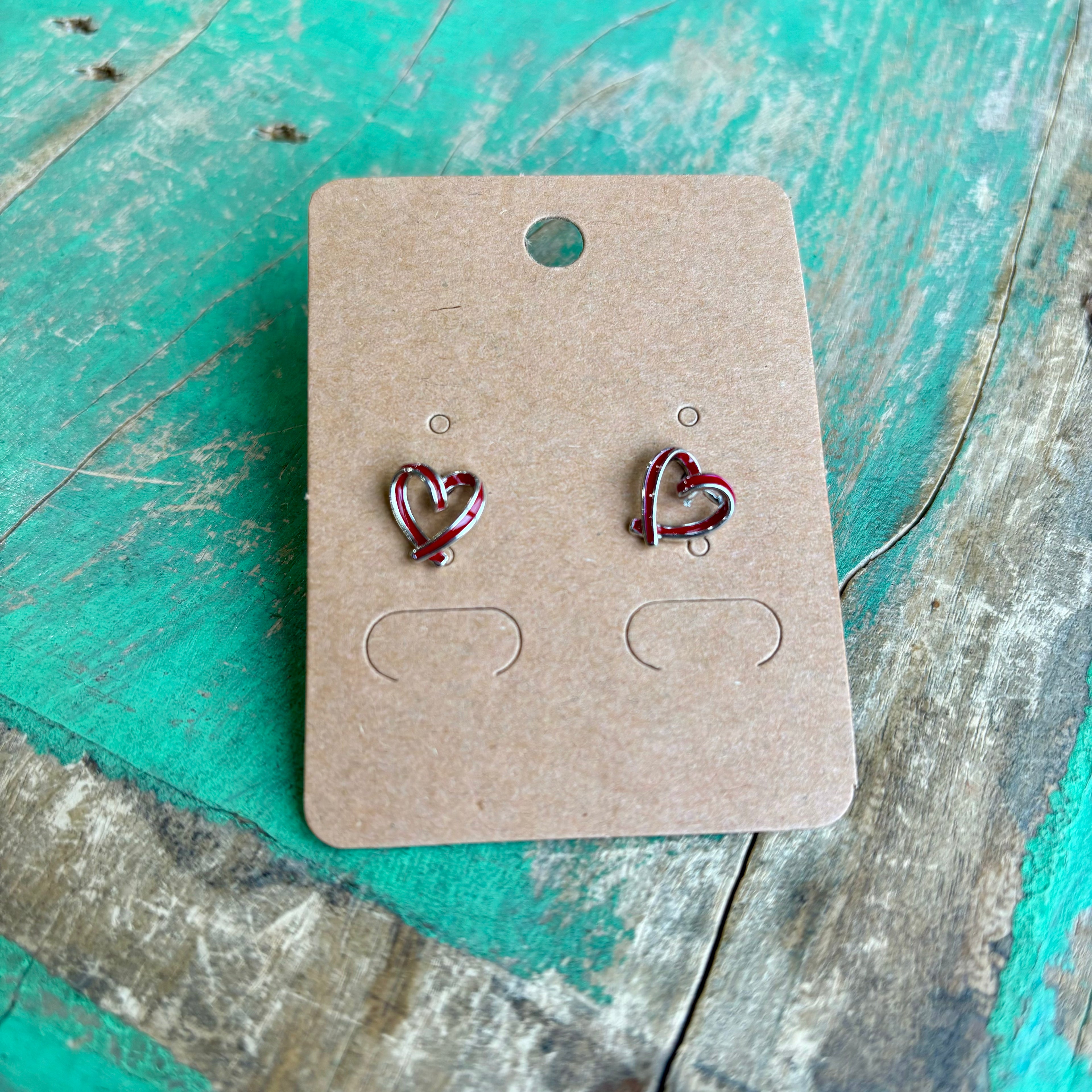 Sterling Silver Red Open Heart Earrings